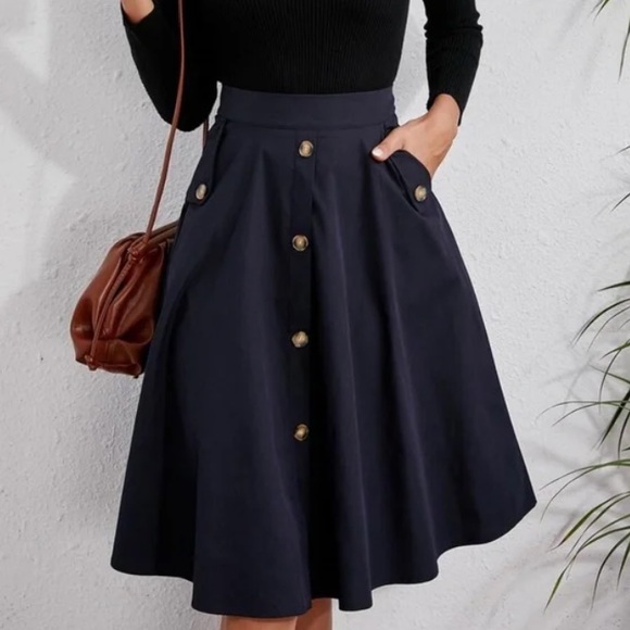 Classic Burnt Orange Button Detail Pocket Midi Skirt - Picture 9 of 16